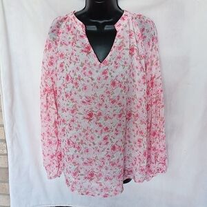 LA LUNA Pink Floral V-Neck, curve hem Blouse